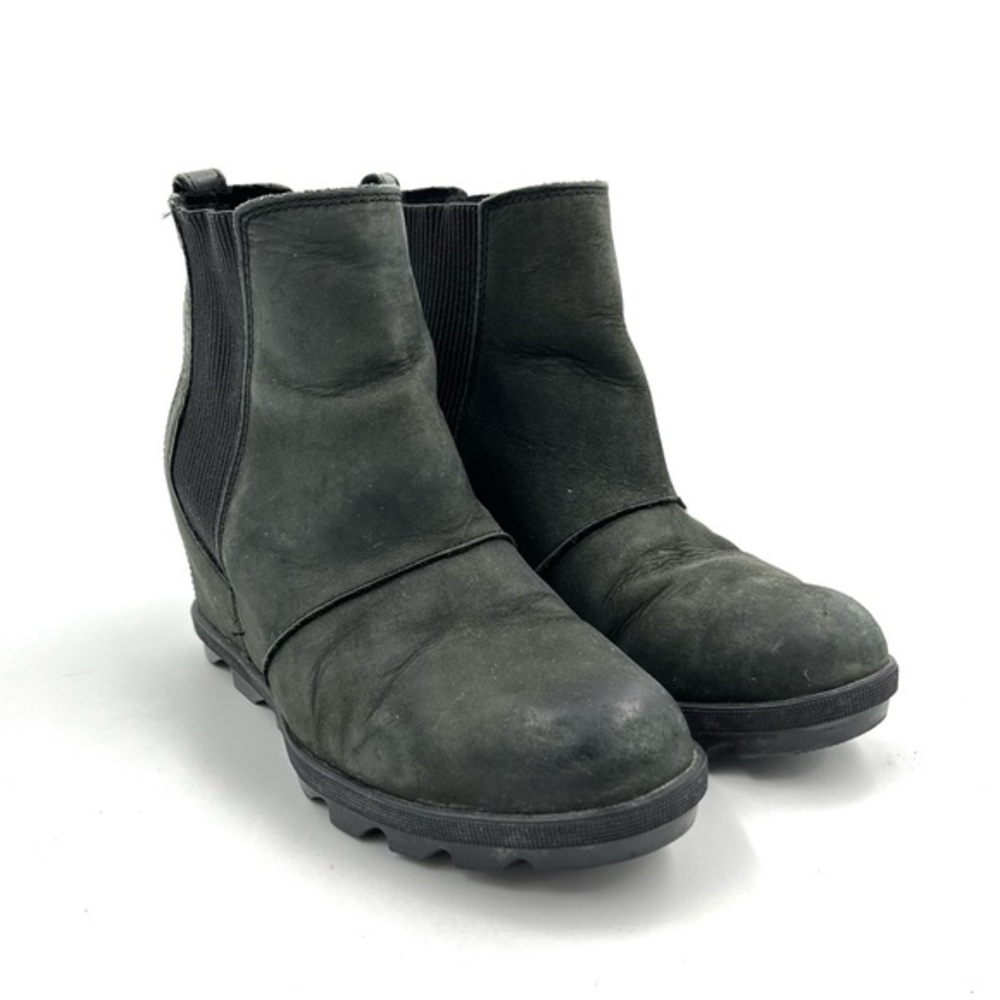 Sorel Lea Joan of Arctic Black Leather Wedge Ankle Booties Boots Size 7.5